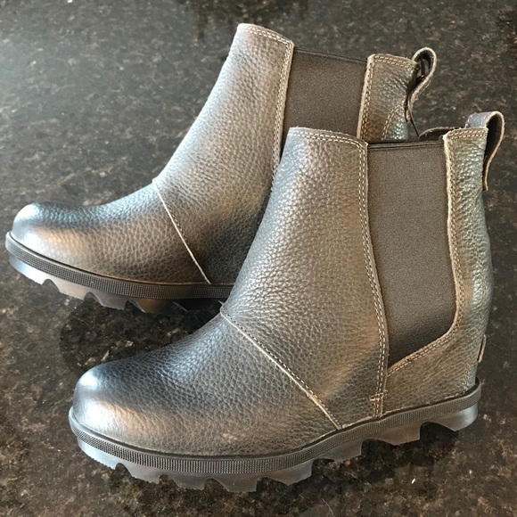New Sorel Joan of Arctic Wedge II Chelsea Boots, Charcoal Grey Ankle Booties - Picture 12 of 16